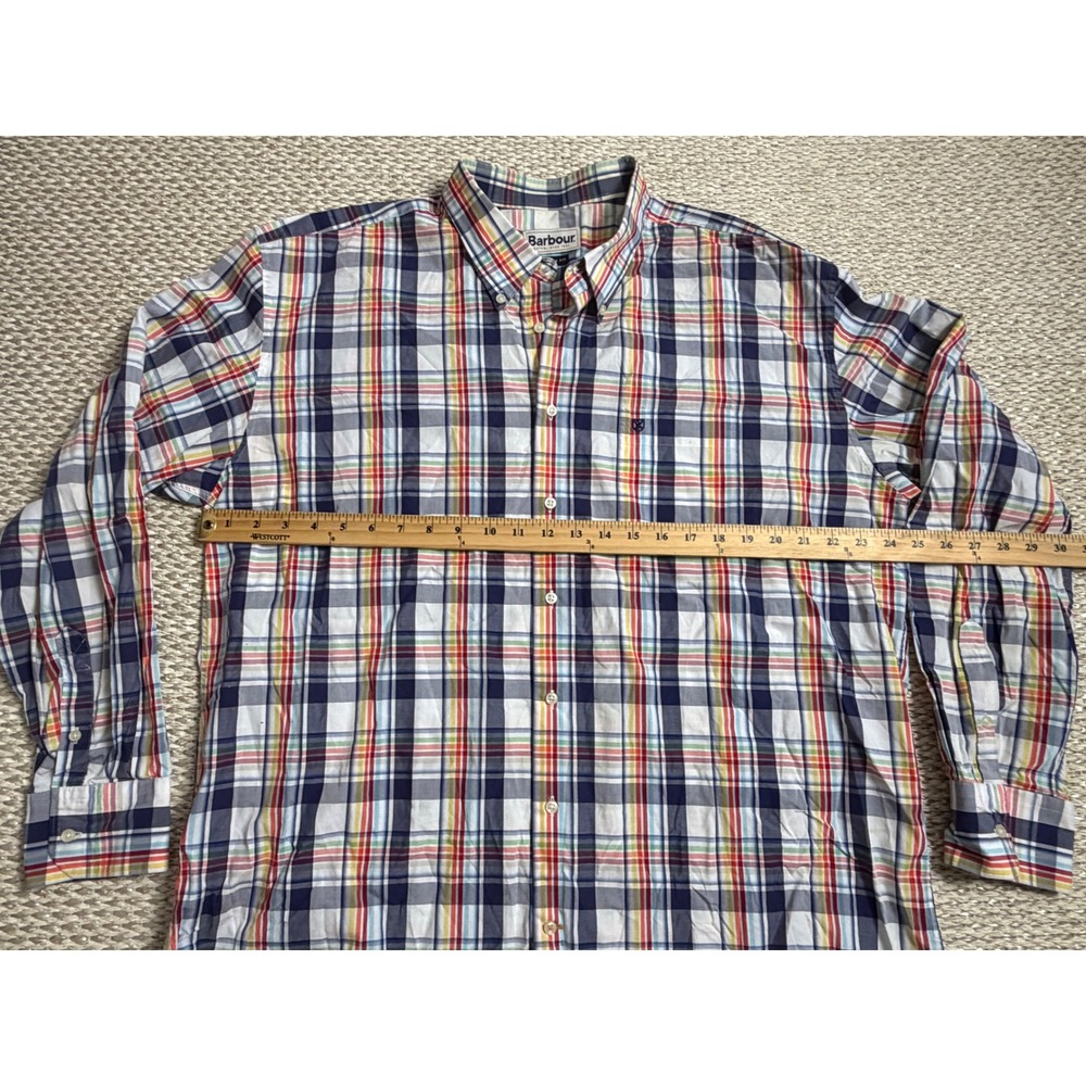 Barbour Mens XL Regular Fit Multi Color Madras Plaid Button Down Shirt preppy - Picture 6 of 7